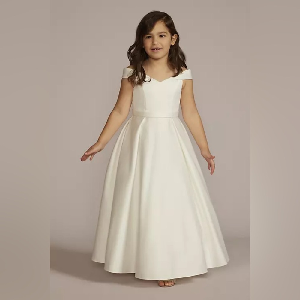 David’s Bridal satin ivory flower girl dress - toddler 2T